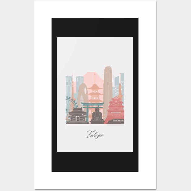 Tokyo, Japan, map skyline - 01 style Wall Art by GreenGreenDream